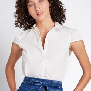 ModCloth White Cap Sleeve Button Blouse NWOT